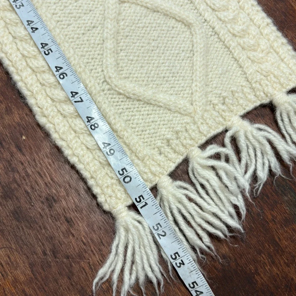 Wool Cable Knit Scarf‎ Chunky Fringe Fisherman Classic Hand Knit